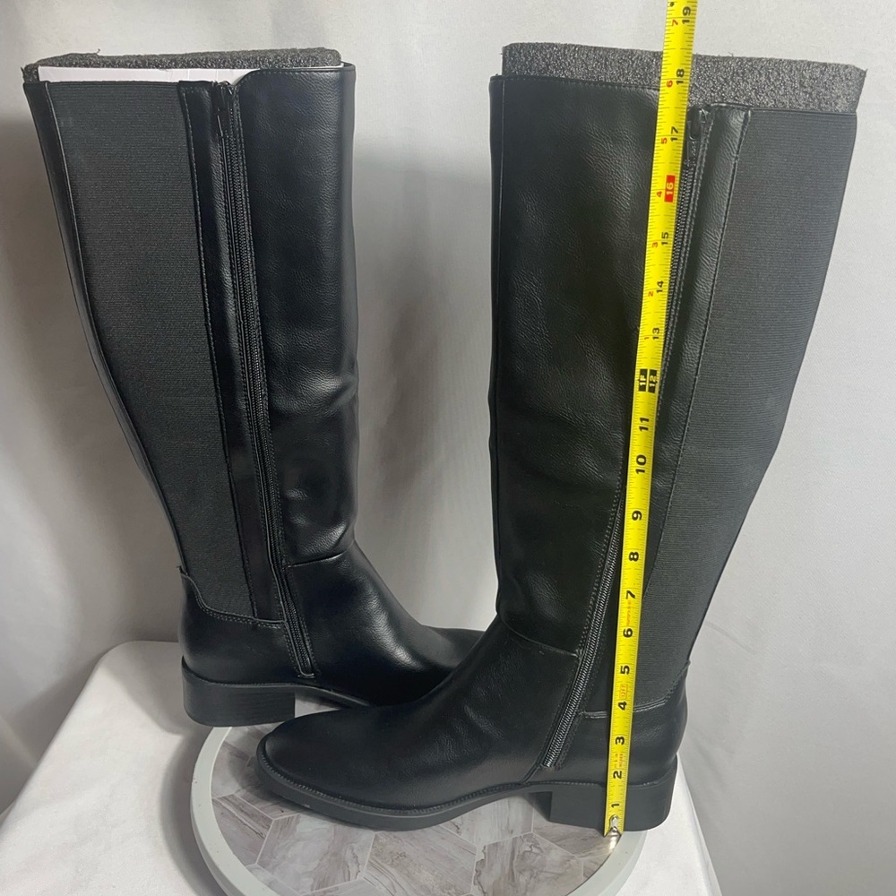 Style & Co Eloisee Tall Black Boots 8.5M Side Zip Block Heel Riding Look - Picture 2 of 10